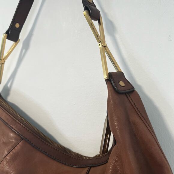 Calvin Klein Brown Leather Hobo Bag Gold Hardware - Picture 6 of 10